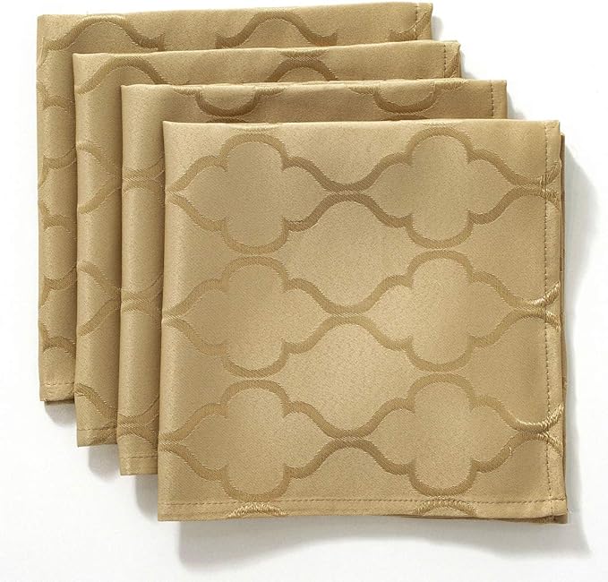 Jacquard Cloth Napkins 20 x 20 Inch Flower Pattern 4 Pieces Solid Washable Comfortable for Restaurant Family Dinners Weddings Parties and Banquets(Square, 20 inch x 20 inch ,Gold)