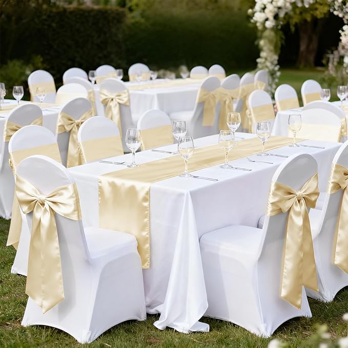 10 Pack Satin Table Runner 12 x 108 Inch Long,Satin Silk Table Runner for Wedding,Birthday Party and Banquet Decoration,Champagne