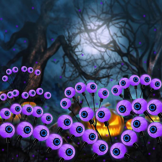 AIKEI Halloween Decorations Outdoor, Solar Scary Eyeball Lights Swaying by Wind, 4 Pack 24 LED Solar Halloween Lights,Waterproof Halloween Decor for Yard Lawn Garden Party Supplies, Purple