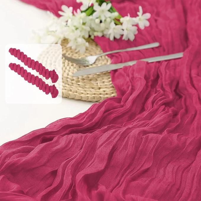 2 Pack 10 Ft Cheesecloth Table Runner Rose Red Gauze Long Table Runners Boho Gauze Cheese Cloth Table Runner Rustic Sheer Runner for Wedding Party Table Decor ( 35 x 120 Inch )