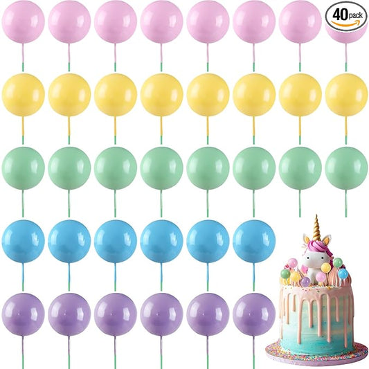 Sieral 40 Pcs Mini Balloon Cake Toppers Colorful Rainbow Topper Round Clay Balls Cupcake Toppers for Birthday Baby Shower Wedding Party Decorations (Pastel Rainbow,Foam)