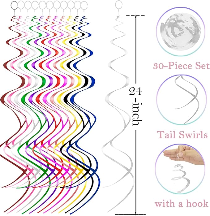 Silver Hanging Swirls Party Decorations 30 pcs Ceiling Swirl Foil Decoration for Parties