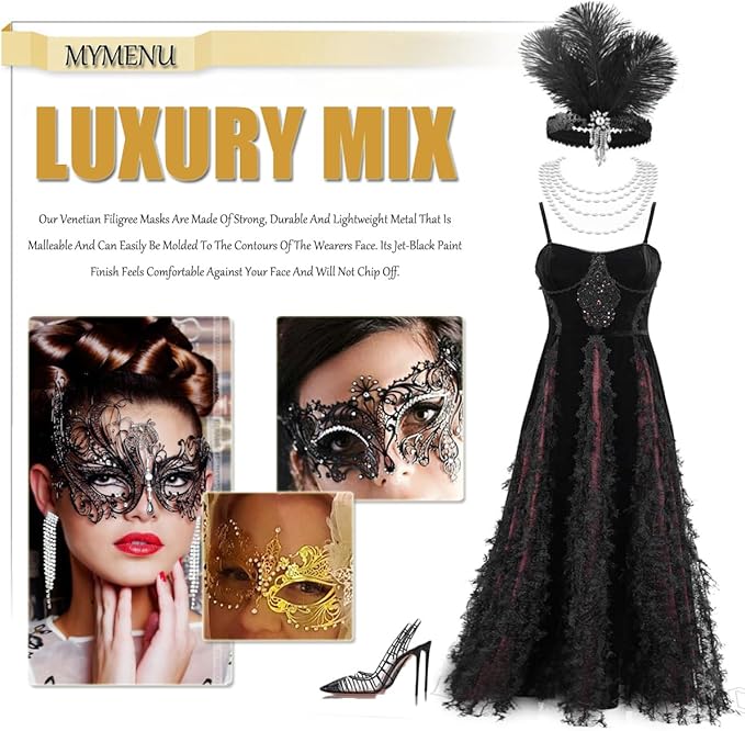 Couple Masquerade Mask for Women Men Laser Cut Metal Mask Venetian Mask for Party Ball