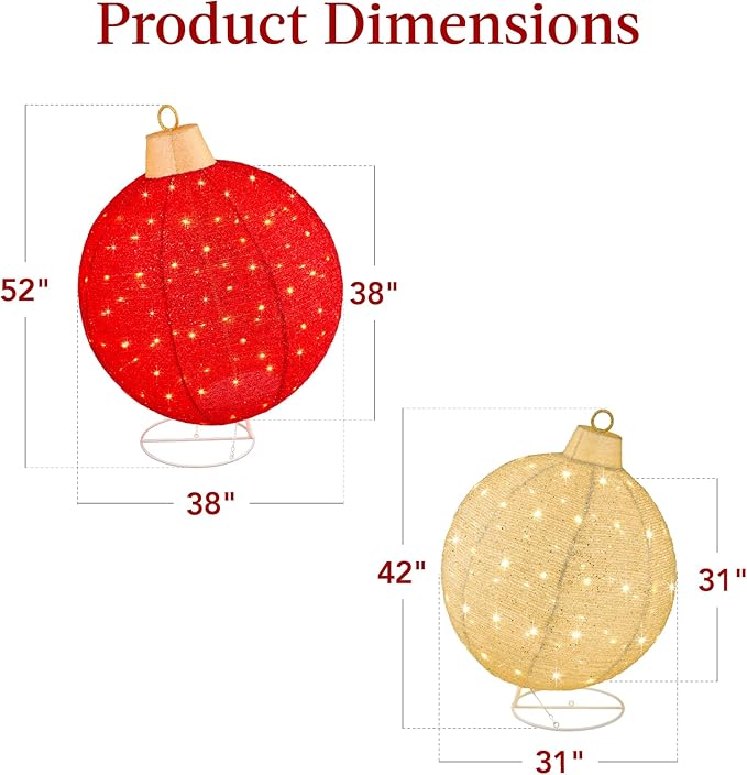 Best Choice Products 2pc Lighted Pop-Up Outdoor Christmas Ornament Set, Holiday Ball Decoration w/ 220 LED Lights, 8 Light Functions - Red/Gold