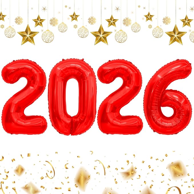 2026 Balloons, 2026 Number Balloons, 2026 Red Balloon, Foil Happy New Year Balloon for New Year Eve Party Supplies 2026 Graduation Decorations Anniversary Birthday Home Office Decorations, 16 Inch