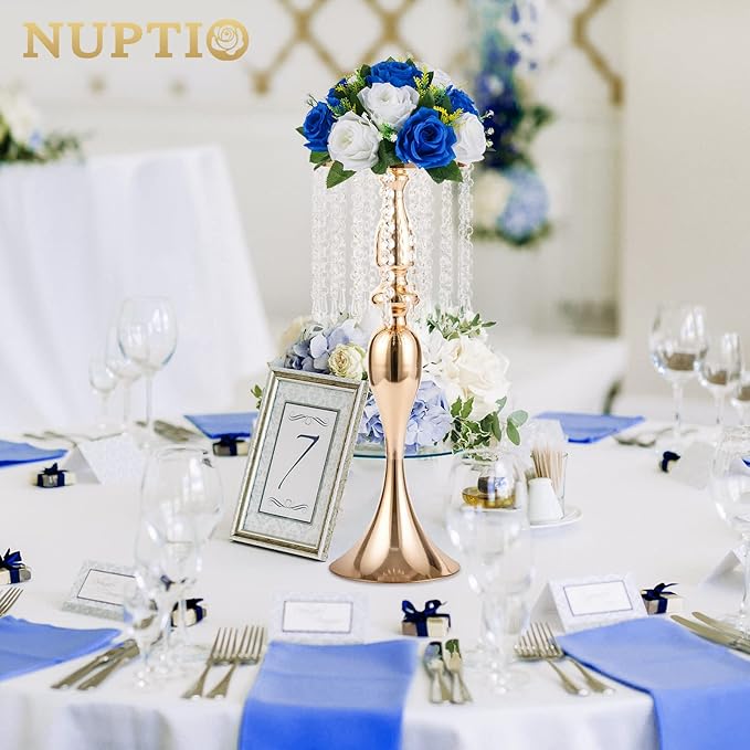 NUPTIO Flower Ball Arrangement Bouquet - 2 Pcs 9.5 inch Diameter Royal Blue Fake Flowers Roses Balls for Centerpieces Tables - Artificial Rose Arrangements for Wedding Centerpiece Table Decorations