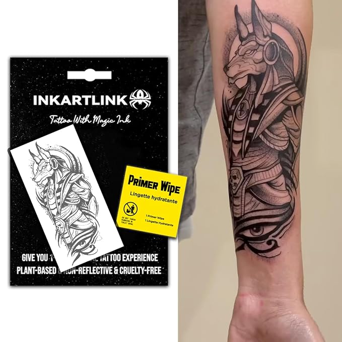 INKARTLINK Temporary Tattoo, 15-day tattoo, suitable for men's arm tattoo, waterproof and non-reflective, unique design (Wolf Dog)