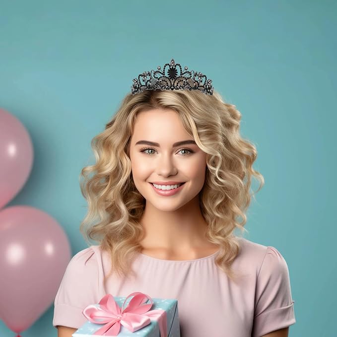 Schmoopy Tiara Crown for Women, Crystal Tiara for Bridal Prom Queen Birthday Birthday Party (A-Black)