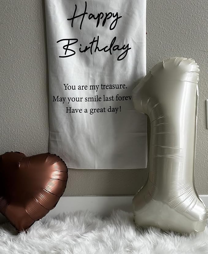 Smlpuame 40 Inch Beige Number 1 Balloon for 1st Birthday Decorations Boys Girls, Large Self Inflating Cream Foil Number 0-9 White Sand 1 Balloons for Women Men Party Anniversary Supplies Baby Shower