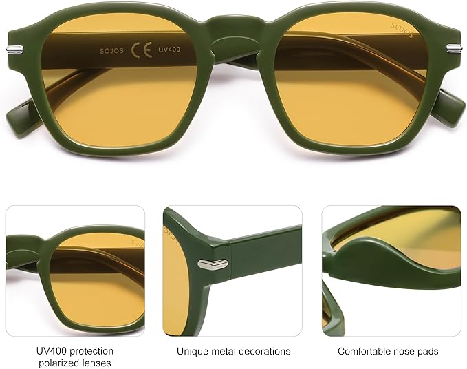 SOJOS Vintage Retro Square Polarized Sunglasses Men Standard Fit Trendy Womens Sun Glasses SJ2382