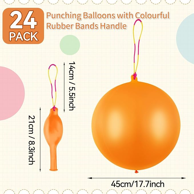 24 Pcs Orange Punch Balloons Bounce with Rubber Band Handle Punching Balloon Heavy Duty for Birthday party favors, Kids (Orange)