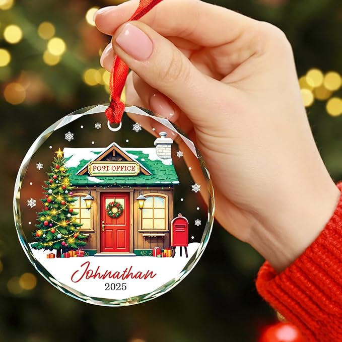 Post Office Personalized Christmas Glass Ornament, 2025 Christmas Ornament Gift for Postal Worker Mail Carrier, Custom Name & Year Mailman Xmas Ornament Keepsake, Post Office Ornaments for Xmas Tree