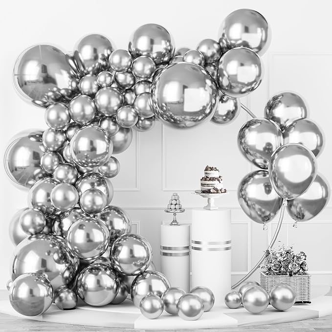 Labeol Silver Balloons Different Sizes 139PCS 18/12/10/5 Inch Balloon Garland Arch Kit Quality Latex Balloons Decorations for Party Birthday Graduation Wedding