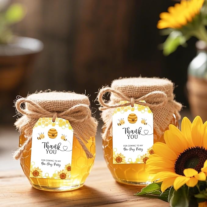 G2PLUS 50Pcs Bee Thank You Tags, Thank You for Coming Tags for Gender Reveal, White Paper Sunflower Bee Gift Tag with String for Baby Shower, 1st Birthday, Wedding Bridal Shower Party Favors