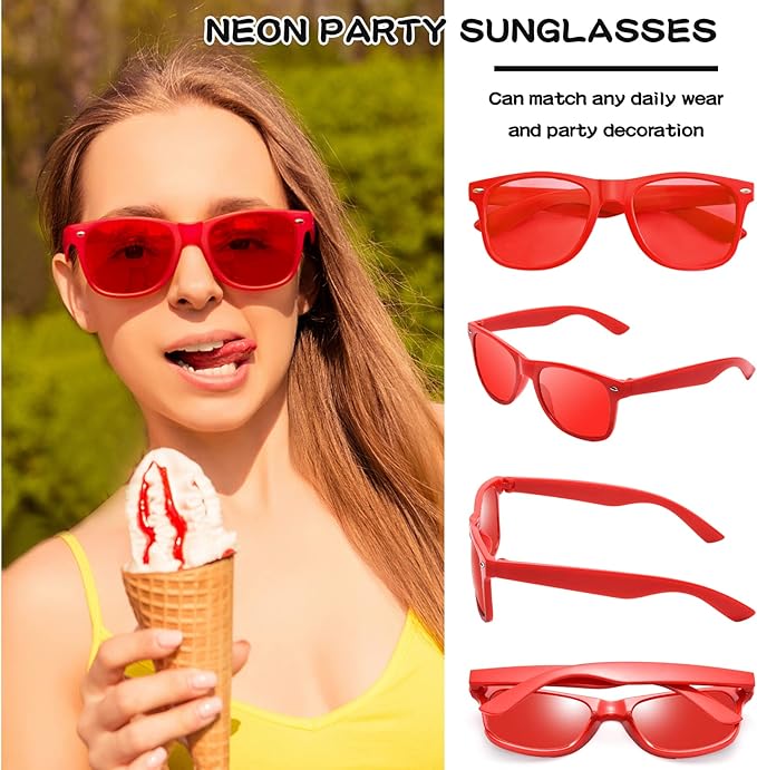 12/24 Pack Wholesale Retro Neon Colors Party Favor Supplies Unisex Sunglasses Bulk for Adults Teens, UV400 Protection
