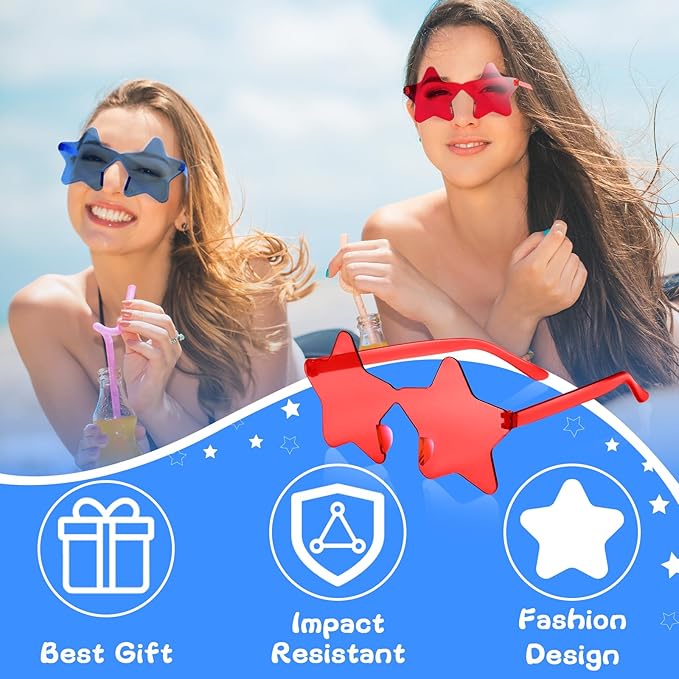 PLULON 30 Pairs Star Sunglasses Rimless Star Shape Sunglasses, Colorful Glasses Bulk Bachelorette Party Favors for Birthday Beach Kids Adult
