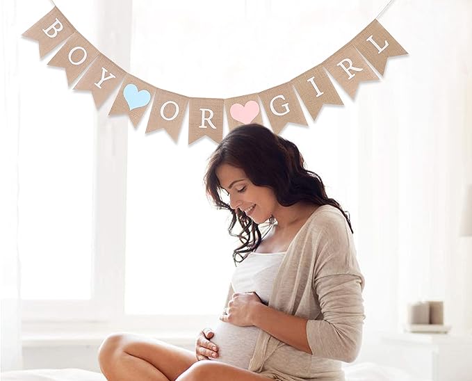 Boy or Girl Burlap Banner - Burlap Baby Shower Banner, Baby Shower Decorations, Gender Reveal, Rustic Girl Boy Shower Burlap Banner, Photo Decoration Props (Gender Reveal Banner)