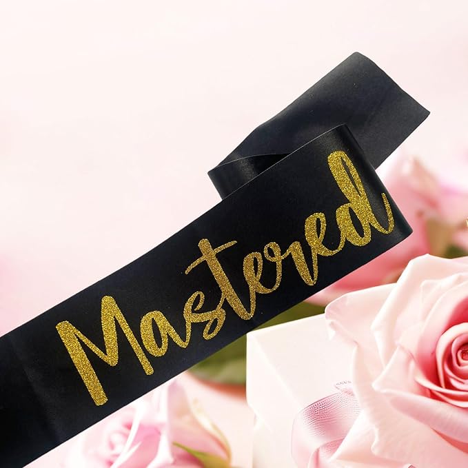 Graduation Mastered It Sash Class of 2025 Glitter Satin Sash for Masters Congrats Grad Decorations Grad Party Supplies,Black Gold