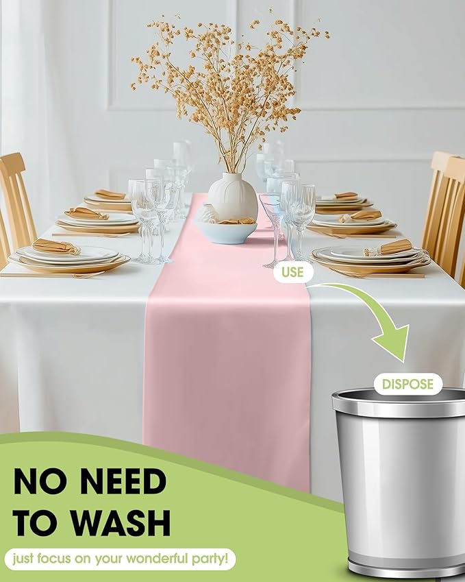 Pureegg Dusty Pink Plastic Table Runners - 30 Pack, 14'' x 108'', Water Resistant & Disposable Centerpiece Decorations for Table Cloth, Wedding, Birthday, Holiday, Baby Shower, Party, Home Decor
