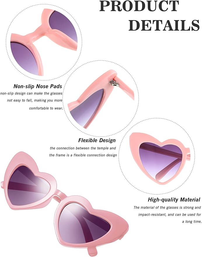 Flutesan 15 Pairs Heart Shaped Sunglasses Vintage Cat Eye Sunglasses for Bachelorette Party Supplies