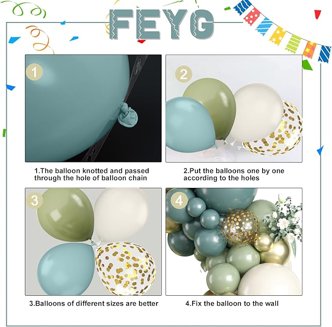 Sage Green and Blue Balloon Arch Kit, 120 PCS Dusty Green Blue Gold Olive Green Slate Blue Beige Sand Gold Balloon Garland for Women Men Boho Birthday Baby Bridal Shower Party Decorations
