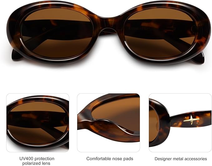 SOJOS Small Retro Oval Polarized Sunglasses for Women Men 90s Vintage UV400 Protection Tiny Sun Glasses SJ2286