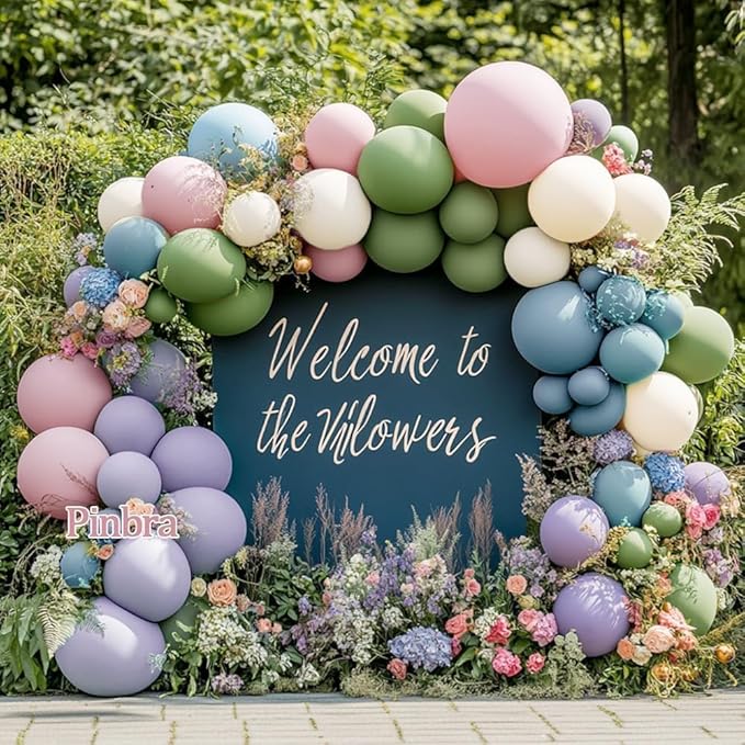 Blue Green Pink Balloon Garland Double Stuffed Sage Green Dusty Blue Pink Purple Lavender Balloons Pastel Balloon Arch Kit for Birthday Baby Shower Gender Reveal Fairy Tea Party Decorations