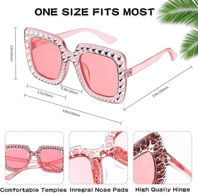 10/20 Pack Crystal Oversized Square Sunglasses Retro Diamond Glitter Sparkling Disco Glasses Party Favors