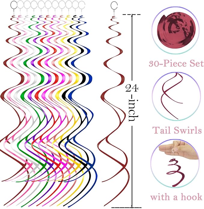 30 Pcs Burgundy Swirls Decorations Hanging Swirl Decorations Party Streamers for Party Decorations Ceiling