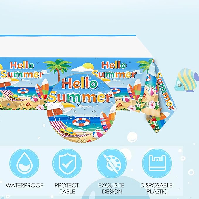 41Pcs Pool Party Decorations,Summer Beach Tableware Include Hello Summer Paper Plates,Napkins,Tablecloths,for Kids Swimming Pool Birthday Party,Hawaii Holiday Beach Party Decorations Supplies,Serv 20