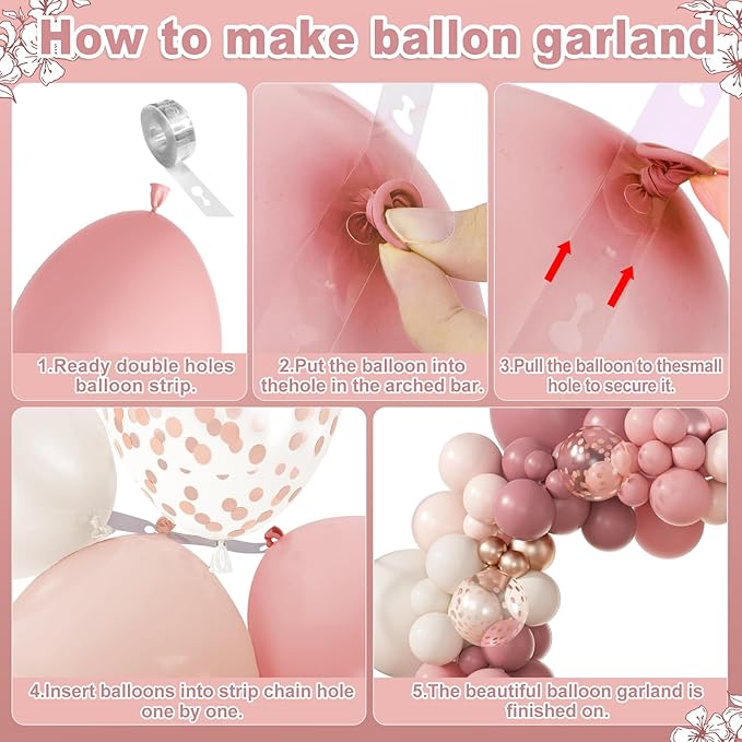 Amandir 173Pcs Dusty Rose Pink Nude Balloon Garland Arch Kit, 18In Retro Blush Peach Mauve White Sand Gold Confetti Balloons for Girl Baby Shower Wedding Boho Birthday Party Decorations