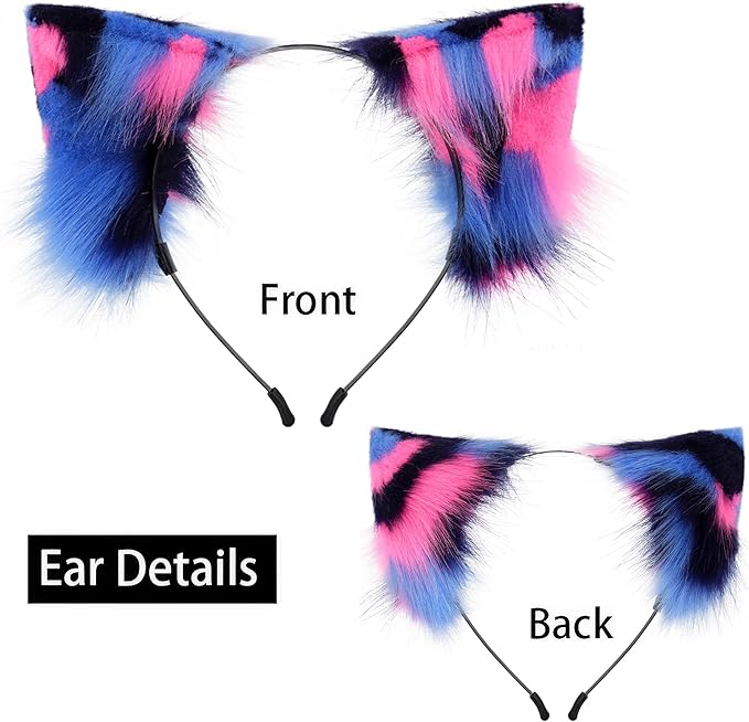 QinRuan Animal Cosplay Costume Accessories Furry Faux Fur Cat Ears Headband and Fox Tail Set Halloween Accessory