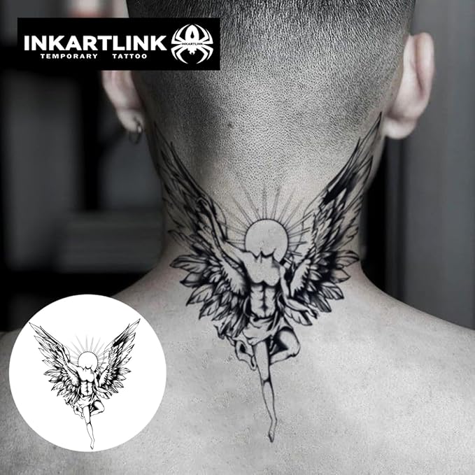 INKARTLINK Tattoo Tech,2 Sheets Extra-Large Semi Permanent Tattoo,Adult Art Design Temporary Tattoos, Last 1-2 Weeks, Waterproof, Realistic look, No Adhesive, No reflection (Angel Design?