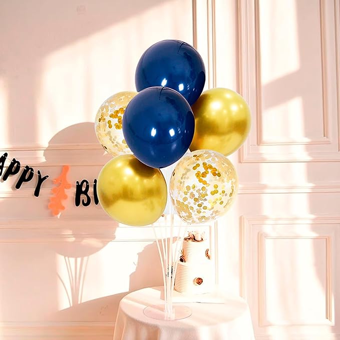 6 Set Balloon Stand with Blue and Gold Balloons Centerpiece Table Decorations for Birthday Wedding Anniversary Father's Day Retirement New Years Graduation Decorations Class of 2025