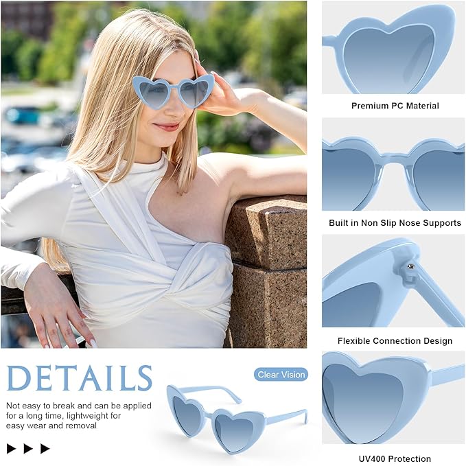 5/10/20 Pack Heart Sunglasses Bachelorette Vintage Heart Shaped Glasses for Wedding Bridesmaid Party Favor