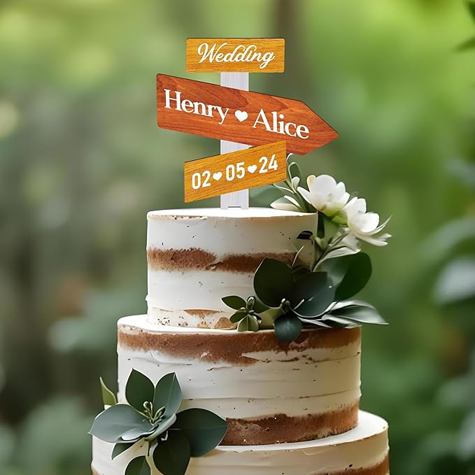 Personalized Rustic Fall Wedding Cake Topper in Wood Custom Wedding Cake Topper with Names & Date (Thanksgiving)