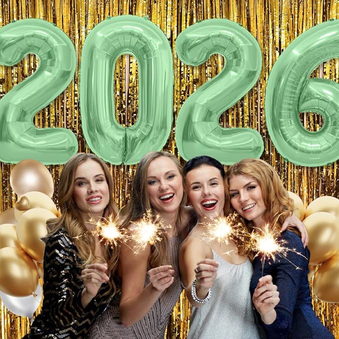 2026 Balloons Number Balloons 2026 Balloon Numbers, 40 Inch Foil Number Balloon for New Year Eve Festival Christmas Birthday Wedding Anniversary New Years Decorations Party Supplies Green