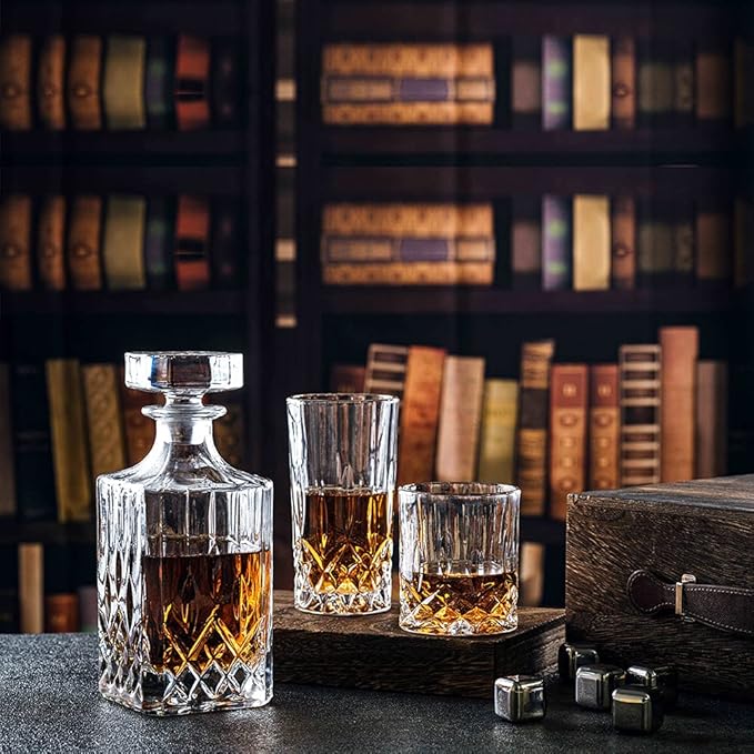 Whiskey Glasses Set of 4 with 1 Gift Box, Large Lead-Free Crystal Glass Tasting Cups Scotch Glasses Tumblers for Drinking Irish Whisky Bourbon Tequila (Diamond, 4 * 10 oz)