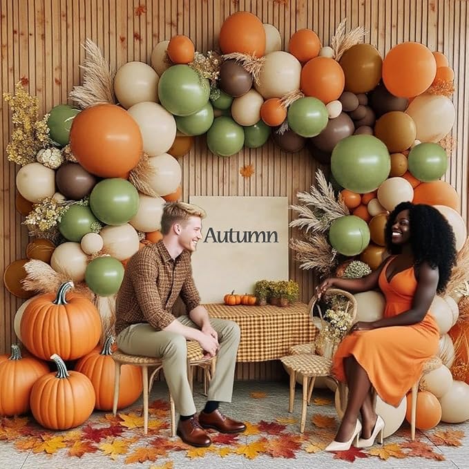 Green Orange Brown Balloon Garland Double Stuffed Dusty Green Dark Brown Balloons White Sand Coffee Fall Balloon Arch Kit for Birthday Woodland Baby Shower Dinosaur Autumn Theme Party Decoration