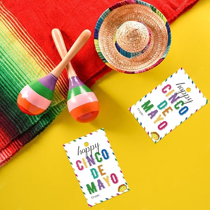 50PCS Cinco De Mayo Gift Tags, Thank You Tags for Mexican Themed Party Favors -Double-Sided