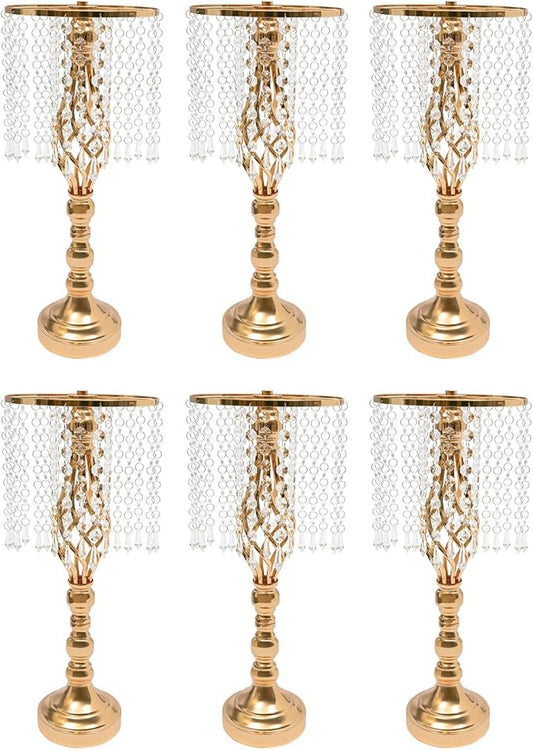 Wedding Centerpieces Gold Vases,6PCS Metal Flower Candle Holder with Sparkling Crystal Beads,Crystal Flower Vase Metal Flowers Stand for Party Tables Decorations (6PCS-Gold)