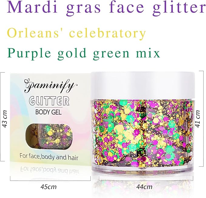 Mardi Gras Accessories Gold Hair Face Glitter,Green Purple Gold Mixed Holographic Body Glitter,Mardi Gras Outfit for Women Kids,Festival Sequins for Body, New Orleans Carnival Decorations