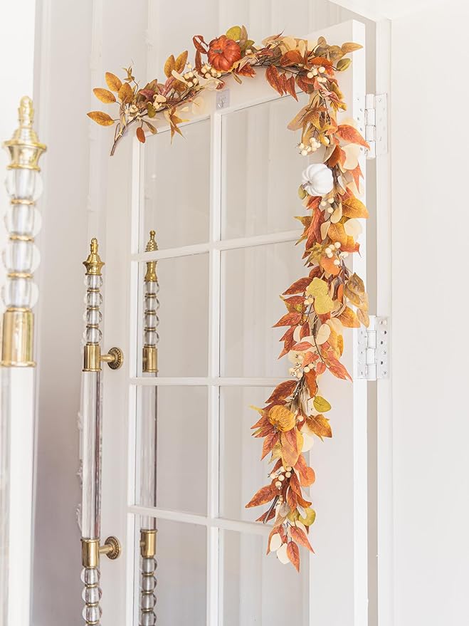 Thanksgiving Decorations - Clycaloor 6.8FT Fall Garland Maple Leaf, Artificial Autumn Hanging Vine Garland Thanksgiving Decor for Home Wedding Fireplace Party Christmas Halloween