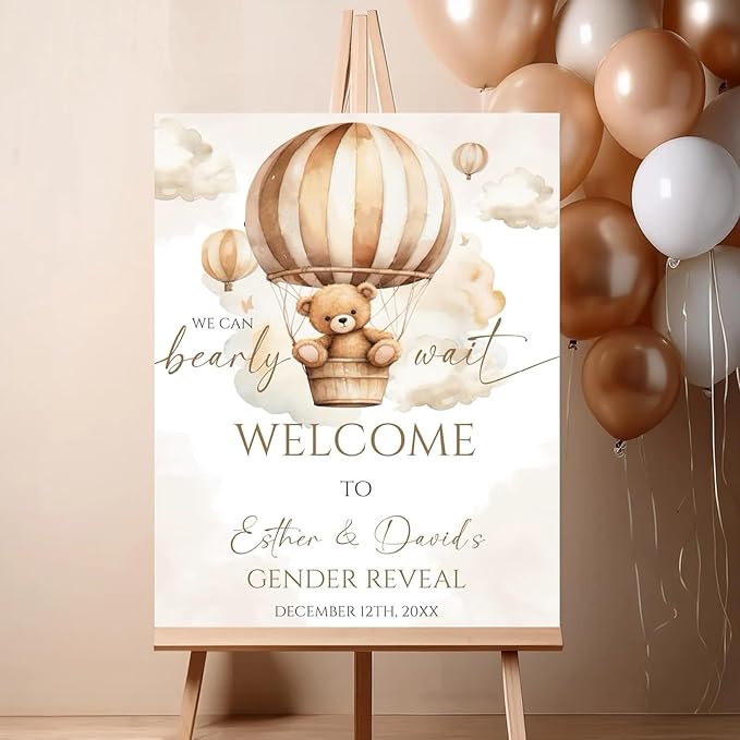 Gender Reveal Welcome Sign – Teddy Bear Balloon Theme,Personalized Teddy Bear Gender Reveal Welcome Sign, He or She Yard Sign, Boy or Girl Gender Reveal Sign, We Can Bearly Wait Gender Reveal .13