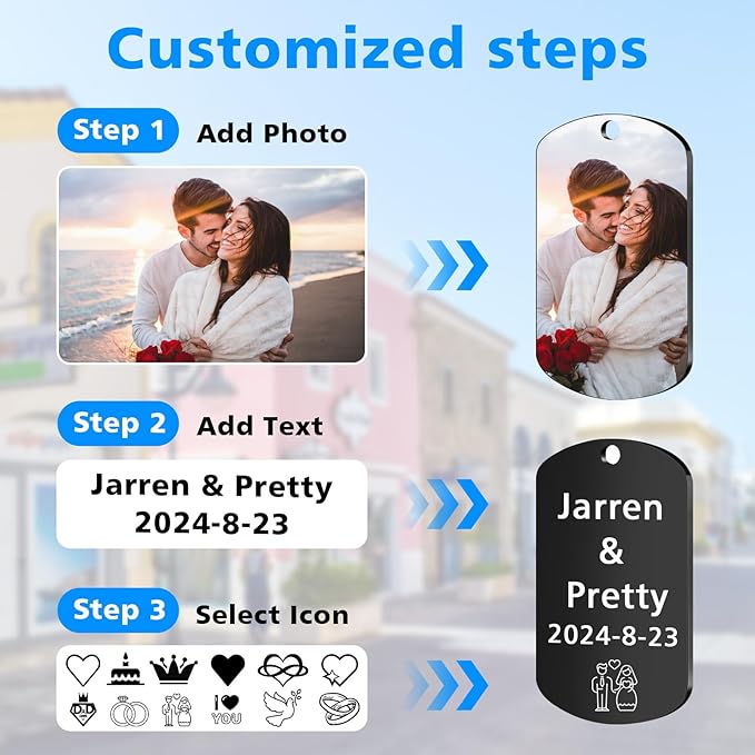 Double Side Custom Keychain with Picture Personalized Engraving Photo Text Customized Gifts for Men Women