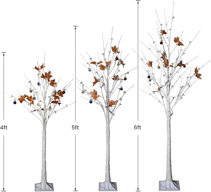 AWQM Lighted Birch Tree for Christmas Decor, Pack of 3 Prelit Christmas Tree 4ft 5ft 6ft, Warm White Christmas Tree for Indoor Christmas Decorations. (White)