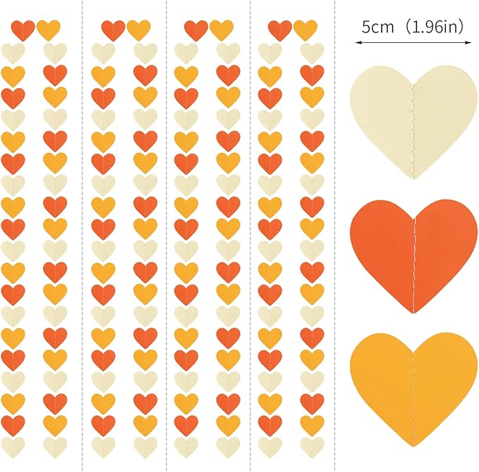 Light-Yellow Orange Party-Decorations Heart Garland-Streamers - 52Ft Fall Autumn Thanksgiving Harvest Paper Banner,Birthday Baby Bridal Shower Engagement Wedding Bachelorette Decor Lasting Surprise