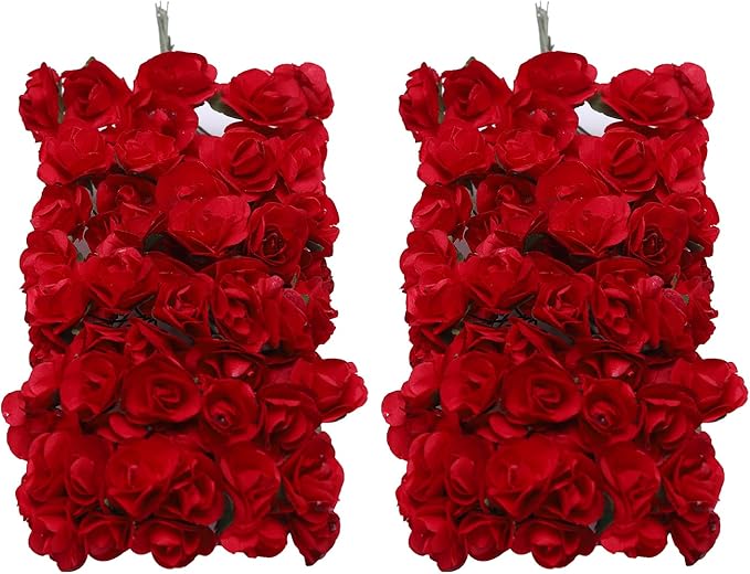 144pcs Mulberry Paper Mini Roses Artificial Flowers Heads with Stems for DIY Crafts Accessories Make Bridal Hair Clips Headbands Dress Wedding Bridal Bouquets Party Home Decor Valentine's(Red)