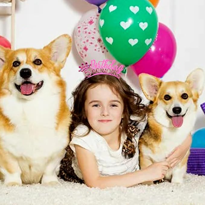 VELSCRUN 2nd 3rd 4-9th Birthday Princess Headband Pink Tiara Crown for Girls It's My Birthday Sash Party Decorations Gifts