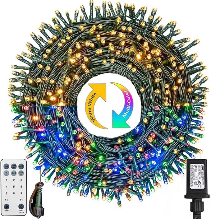 Christmas Lights 300 LED 108FT Color Changing Christmas Tree Lights with Warm White & Multicolor, 11 Modes Waterproof and Connectable Christmas String Lights with Remote for Xmas Decorations